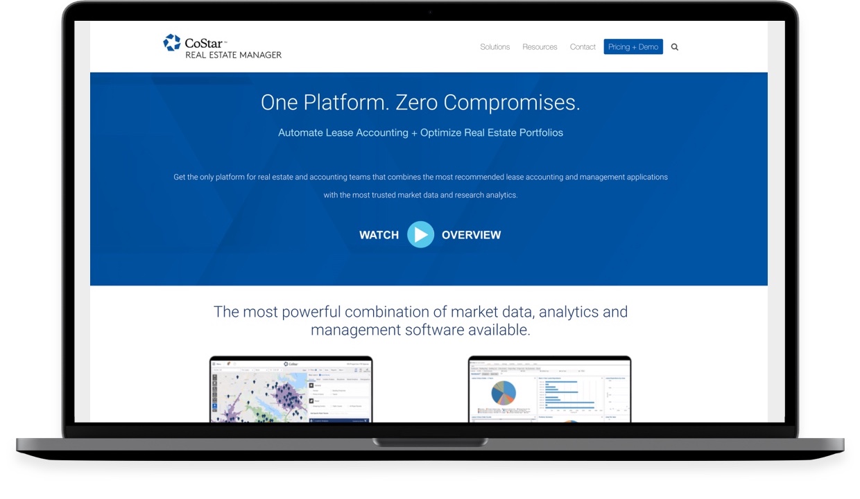 laptop displaying CoStar Real Estate Manager website